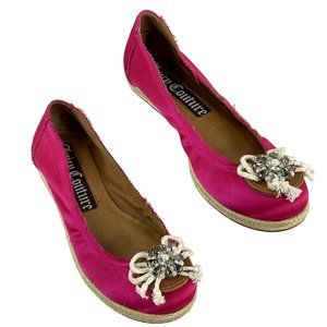 Juicy Couture Shoes Womens Sz 8 Pink Gina Flats Espadrille Jeweled Toe Frayed
